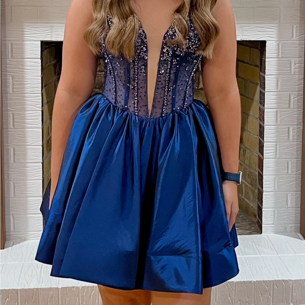 Rachel Allan Blue Sequin Prom Dress